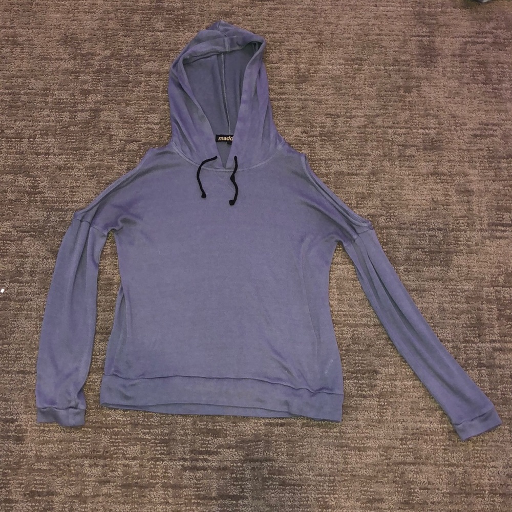 MADDEN gray open shoulder long sleeve hoodie